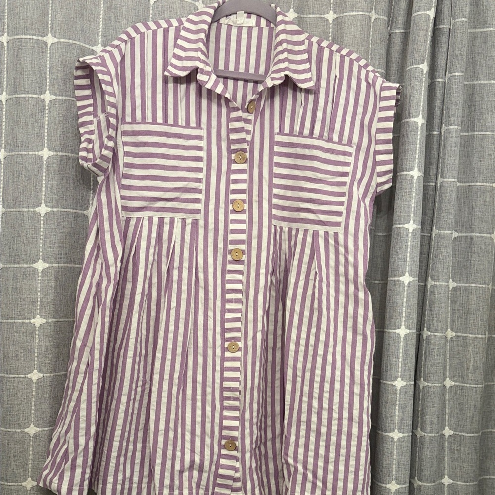 Sewn + Seen Striped Button-Front Tunic Dress in Lilac and White